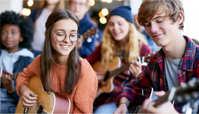 Teens playing instruments