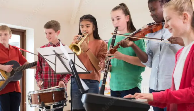 Teens playing instruments